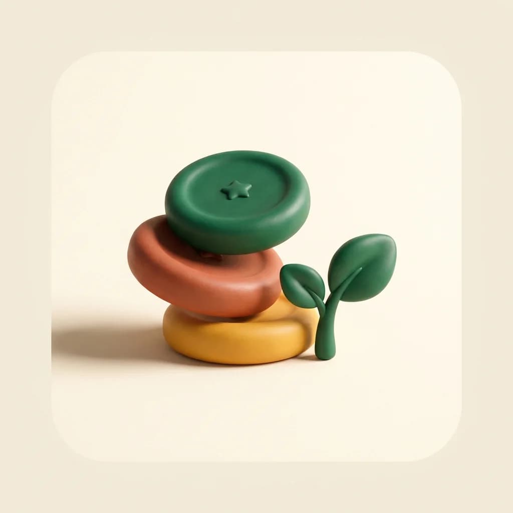 Stack of clay coin pebbles with a small sapling — illustration of earning the bonus