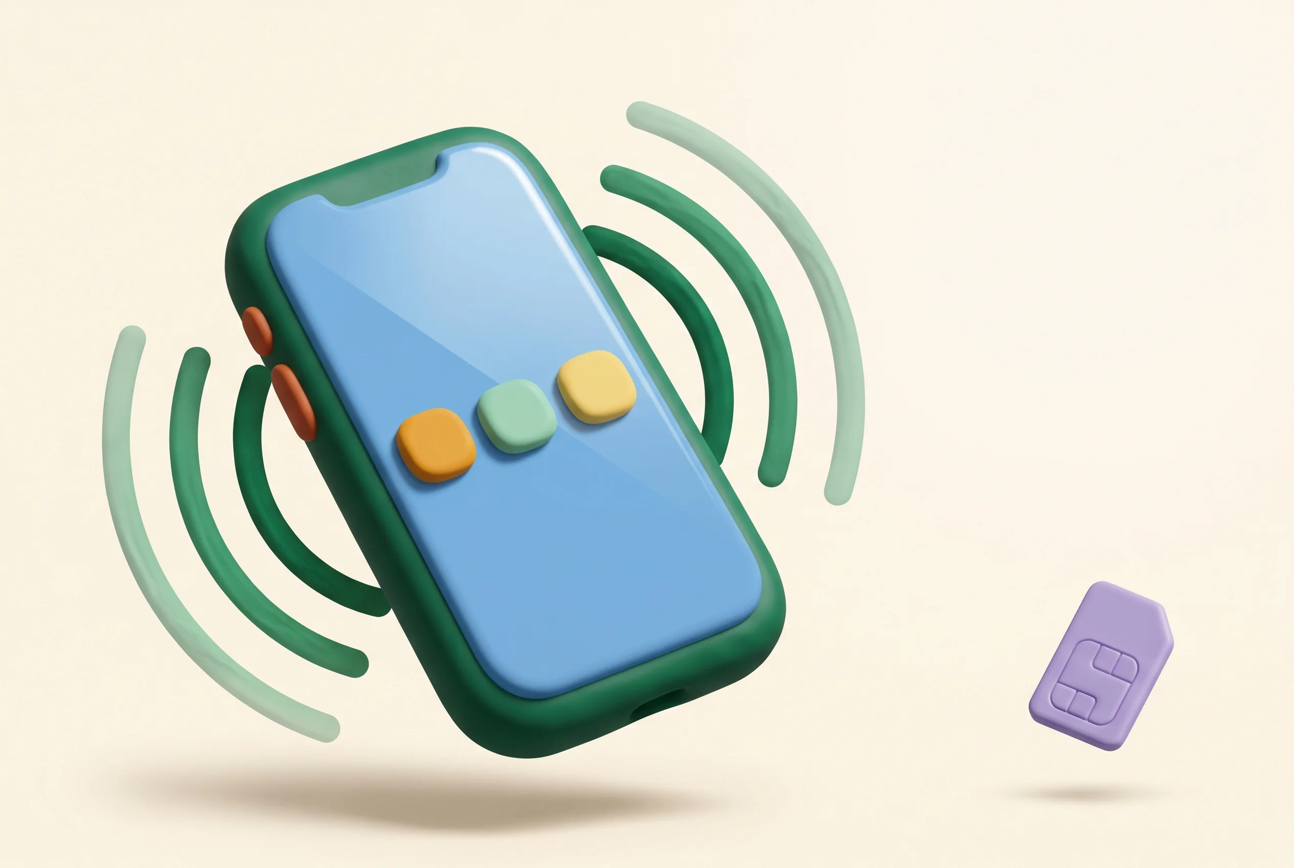 Clay illustration representing the Mobile Networks category — objects emblematic of UK mobile brands.