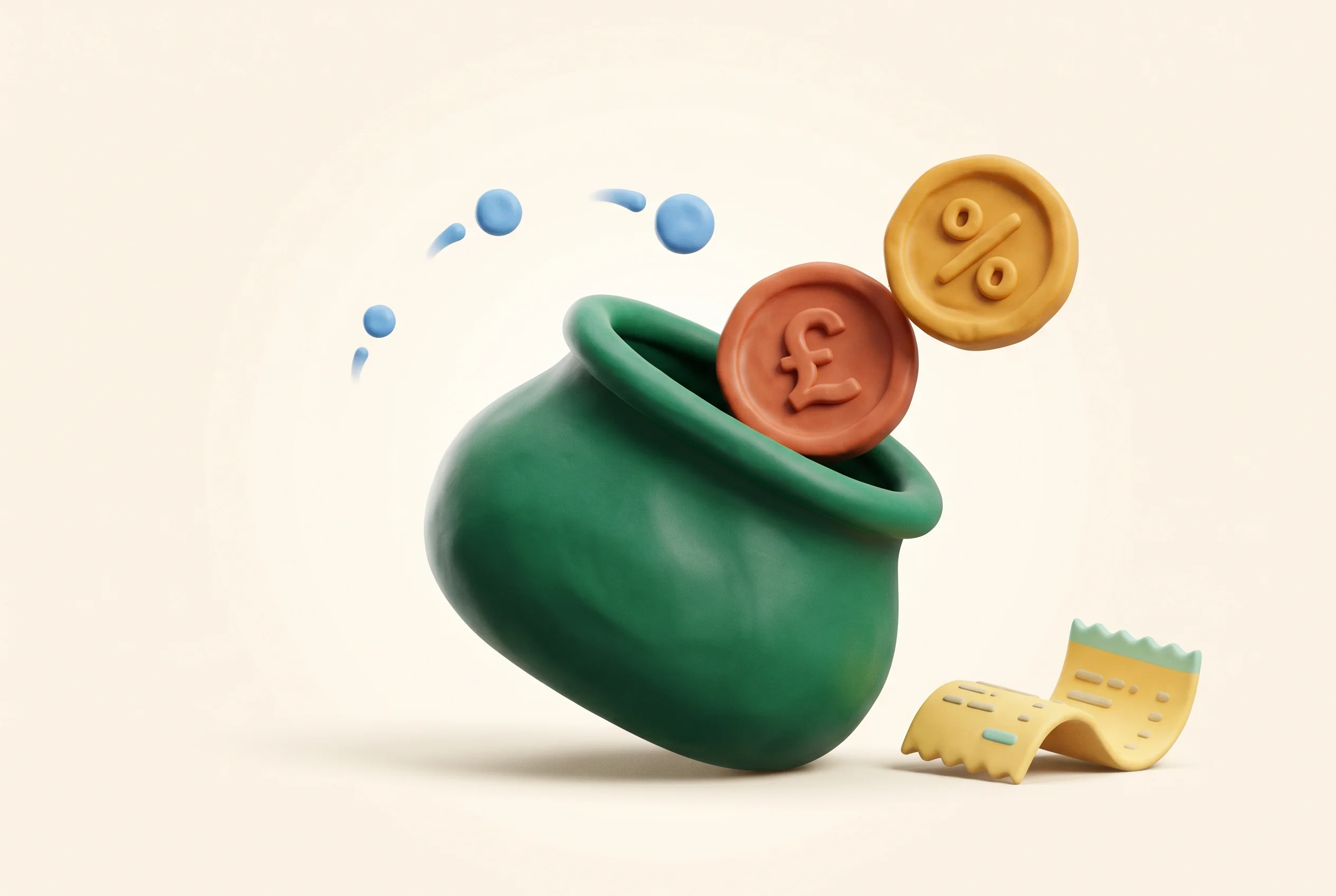 Clay illustration representing the Rewards & Cashback category — objects emblematic of UK rewards brands.