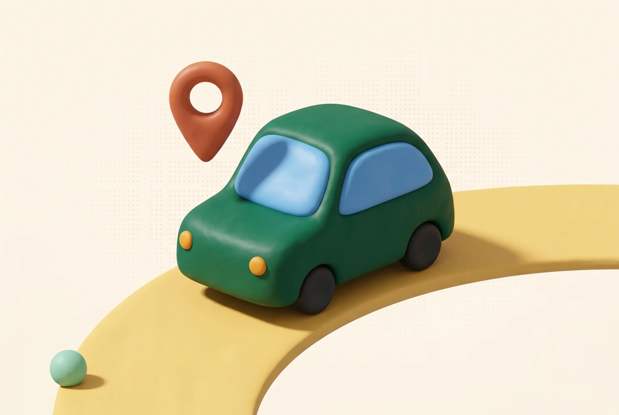 Clay illustration representing the Transport, Ride-Hail & Shared Mobility category — objects emblematic of UK transport brands.