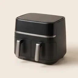 A matte black dual-drawer air fryer