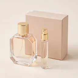 A perfume bottle and travel spray gift set