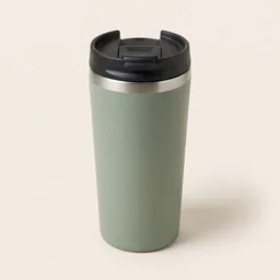 An insulated sage travel mug