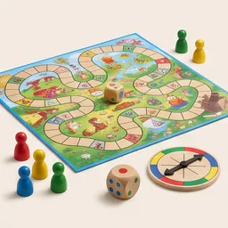 A colourful children's board game with chunky pawns