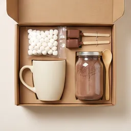 A hot chocolate gift set with mug and marshmallows