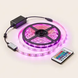 LED strip lights glowing pink and violet