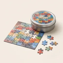 A mini jigsaw puzzle in a tin