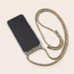 A phone on a crossbody lanyard strap