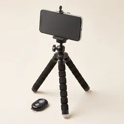 A small phone tripod with a remote